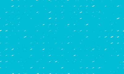 Seamless background pattern of evenly spaced white feather symbols of different sizes and opacity. Vector illustration on cyan background with stars