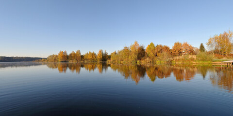 Summer fishing on the Desna river, beautiful panorama.