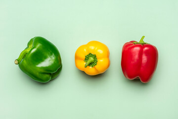 Natural Organic colorful bulgarian bell pepper on trend green background