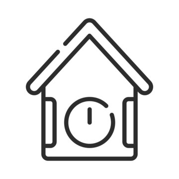 recommend clip art: Single line icon of cuckoo clock. High quality vector illustration for design, web sites, internet shops, online books etc. Editable stroke in trendy flat style isolated on white background 