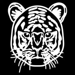 正面を向いた虎の白黒イラスト