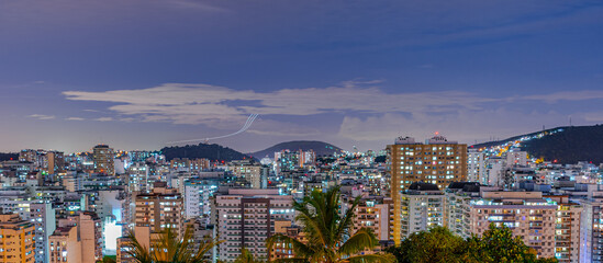 Niter&oacute;i, Rio de Janeiro, Brazil - CIRCA 2021: Long exposure urban night photography with buildings and lights of a Brazilian city