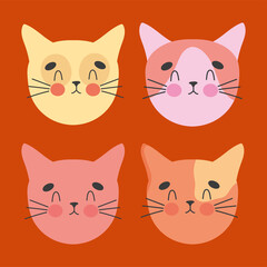 cute cat heads icon set