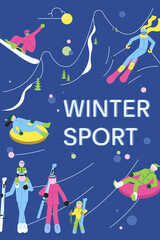 Winter Sport banner with skiiers, snowborders and snowsport fun.