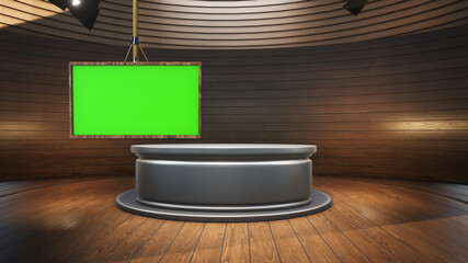 News studio and green screen, 3D illustration