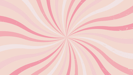 Soft pink sunburst with vintage texture. Pink colored rays on a light orange background. Vector illustration.