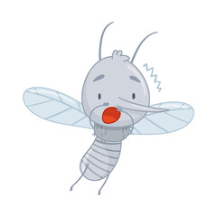 Cute frightened quivering mosquito. Adorable parasitic insect funny character cartoon vector illustration
