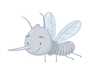 Cute adorable funny flying mosquito parasitic insect character cartoon vector illustration