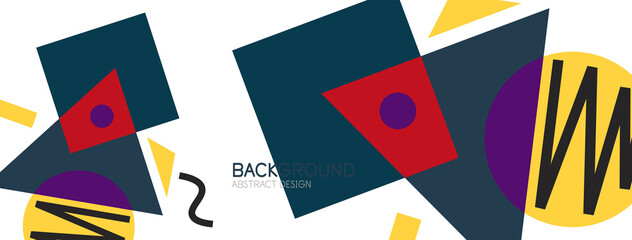 Abstract background. Blocks, lines, triangles, circles composition. Techno or business concept for wallpaper, banner, background, landing page