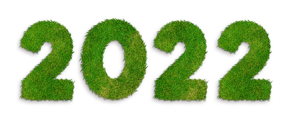 2022 Green grass number isolated on white background