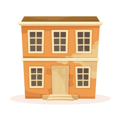 Old two storey house facade. Decaying suburban cottage cartoon vector illustration