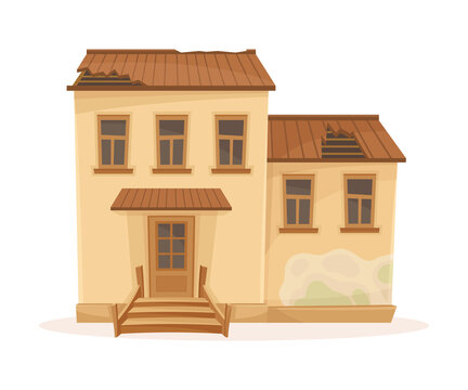 Old abandoned decaying residential suburban house cartoon vector illustration