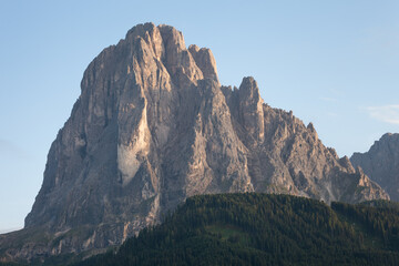 The northern side of Sasso Lungo at sunset from the Val Gardena area