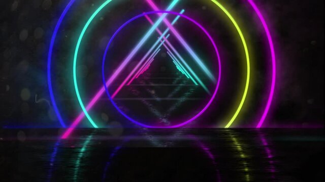 Animation of neon shapes over black background
