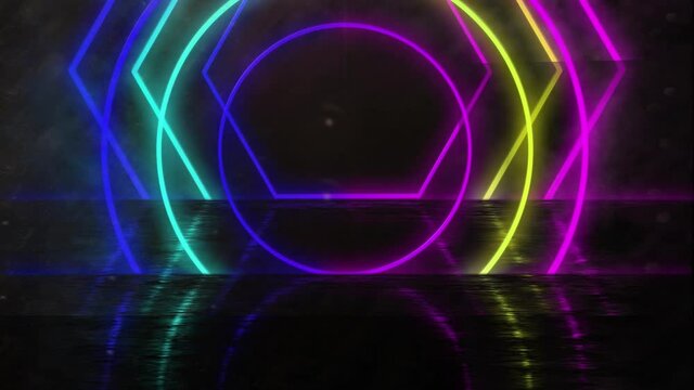 Animation of neon shapes over black background