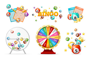 Realistic 3d Detailed Casino Fortune Wheel and Lottery Set. Vector - obrazy, fototapety, plakaty