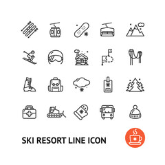 Ski Resort Sign Black Thin Line Icon Set. Vector