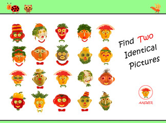 Cartoon  Illustration of Finding the Same Picture.  Educational Game for Preschool Children.