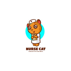 Vector Logo Illustration Cat Nurse Mascot Cartoon Style.