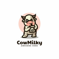Vector Logo Illustration Cow Milky Mascot Cartoon Style.