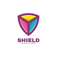 Vector Logo Illustration Shield Simple Mascot Style.