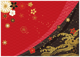 和柄_金箔_黒赤背景