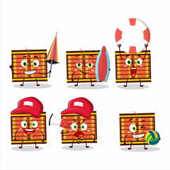 Happy Face red firecracker string cartoon character playing on a beach