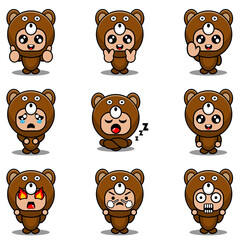 mascot costume expression bundle set cartoon bear character vector illustration