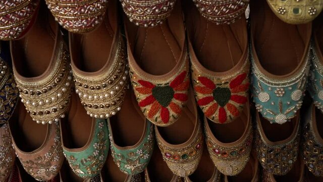 Colorful tradition Indian footwears  in displays 