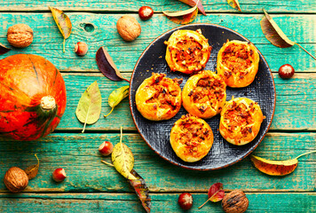 Autumn fresh buns or pumpkin pie