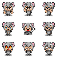 mascot costume expression bundle set elephant cartoon character vector illustration