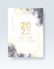 Happy new year 2022 poster or card template with watercolor wash splash 