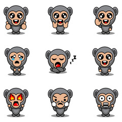 Naklejka premium mascot costume expression bundle set gorilla cartoon character vector illustration