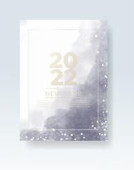 Happy new year 2022 poster or card template with watercolor wash splash 