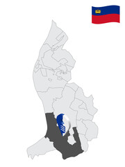 Location of Triesen on map Liechtenstein. 3d location sign similar to the flag of Triesen. Quality map  with regions  Principality of Liechtenstein for your design. EPS10.