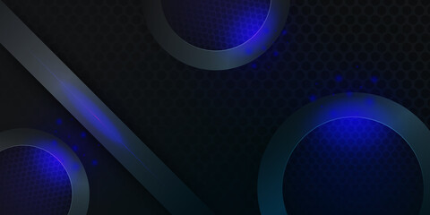 Modern dark blue metallic abstract 3d background with dynamic overlap layers and light decoration