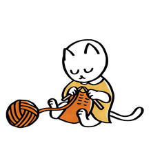 編み物をする猫