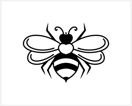 Doodle bee icon isolated on white. Hand drawn clip art. Vector stock illustration. EPS 10