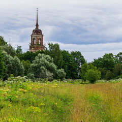 landscape, abandoned Orthodox bell tower