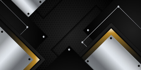 Modern black and gold 3d abstract background with light decoration and metal texture pattern