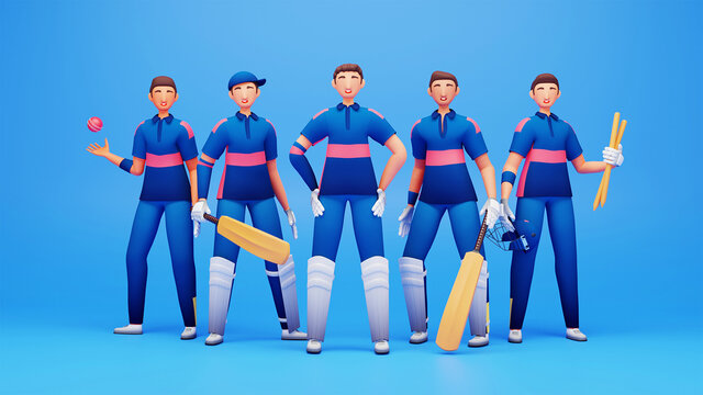 3D Render Of Namibia Cricket Team Player With Tournament Equipment On Blue Background.