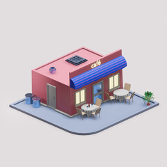 Cute 3d cafe. Small restaurant perspective model