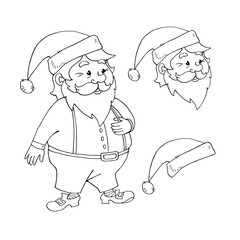 Santa Claus. Vector contour hand drawn illustration. New year and Christmas outline characters in doodle style, sketch. For greeting cards, calendars, prints, children's coloring book