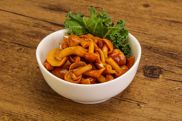 Marinated mushroom - honey agaric in the bowl
