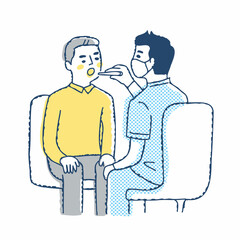 口を開ける患者と検査する医者