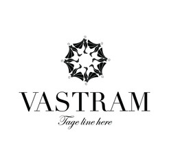Vastram sarees brand logo. Vastram logo with women sarees figures symbol.