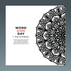 1 December world aids day banner or card template and background with mandala
