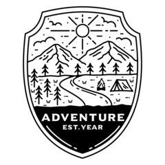 camping monoline vintage outdoor badge design