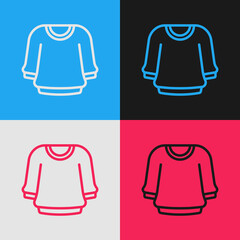 Pop art line Sweater icon isolated on color background. Pullover icon. Sweatshirt sign. Vector