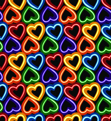 Hand drawn doodle hearts seamless pattern in rainbows colors. Valentine's day background. Suitable for textile, fabric, wallpaper